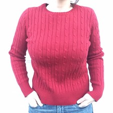 St John’s Bay Classic Women's Kelly Red Cotton Crew Neck Cable Knit S Sweater