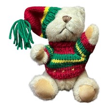 Vintage HugFun 8  Christmas Holiday Posable Teddy Bear Sweater  Hat China 2000
