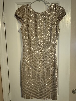 Dress The Population Women's S Tabitha Sequin Mini dress Gold cap Sleeve Party