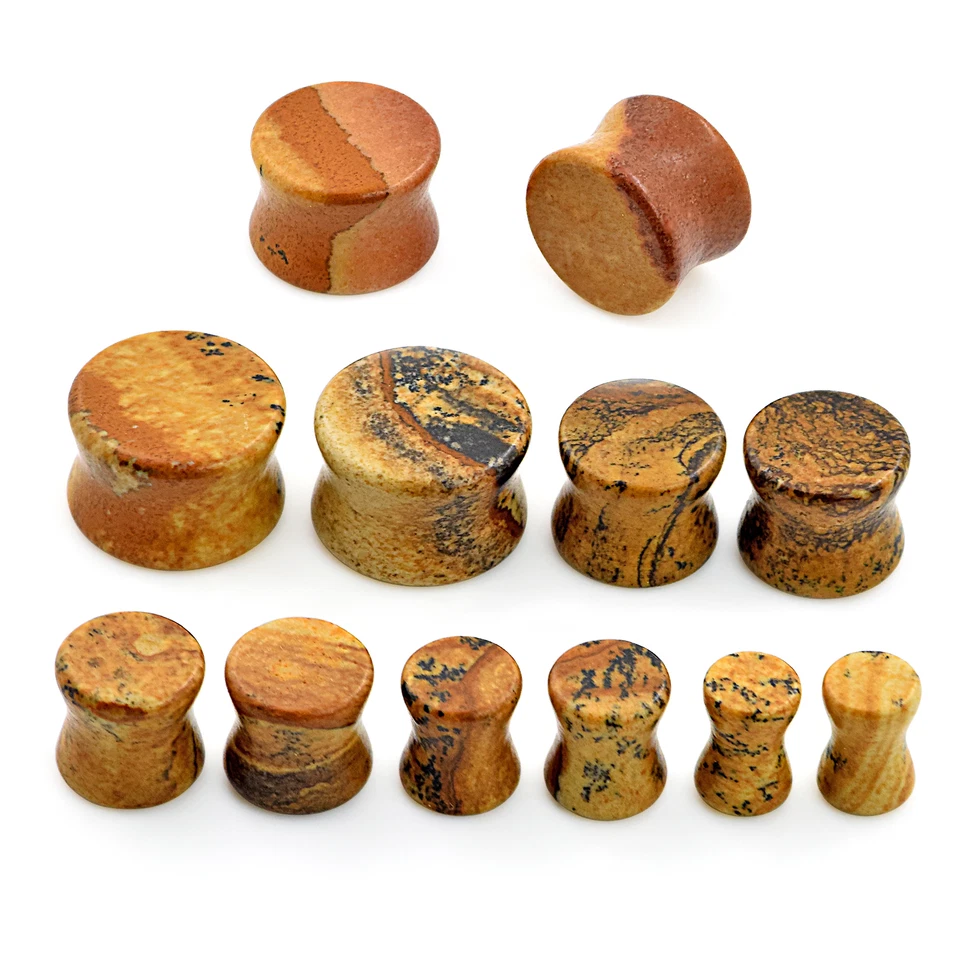 PAR-ORGÁNICO-PIEDRA-SILLA DE MONTAR-OREJAS-TAPONES-DOBLE-ACAMPANADO-FLRSH-TÚNELES-OJALES Foto 4 de 4