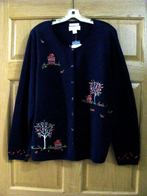 C.J. Banks by Christoher & Banks 16/18W- 1X Apple Tree Navy Cardigan Sweater NW