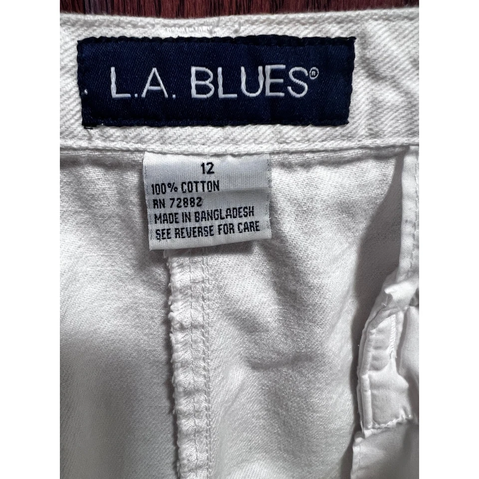 VTG 90s L.A. Blues Denim Shorts High Waist Casual Ivory Pockets Womens Size 12 - Image 3 of 4