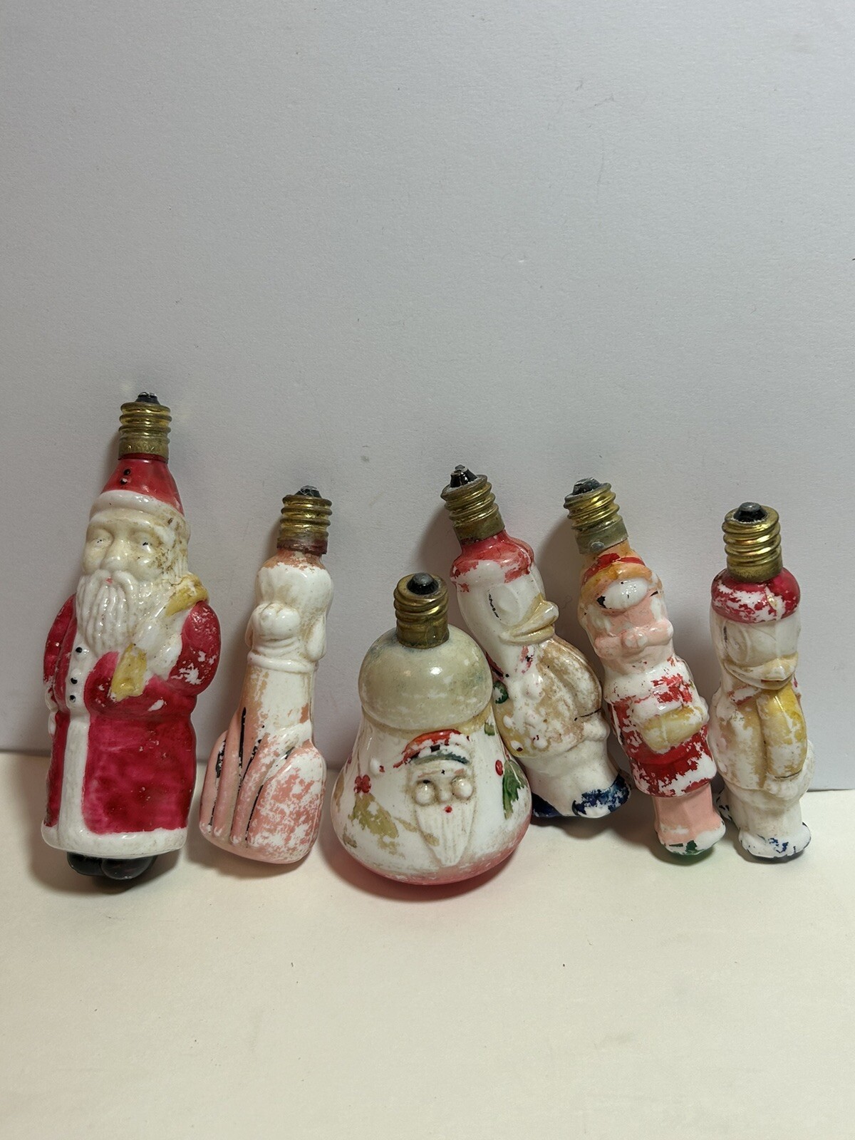 6 Antique Milk Glass Figural Christmas Light Bulbs Disney Donald Pluto