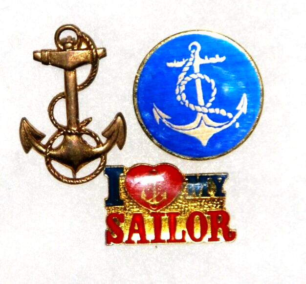 Navy Anchor Pin I Love My Sailor Blue Gold Lapel Hat Pin