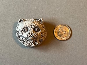 Vintage 1.25" Small Gray Cast Resin Faux Stone Cat Kitten Animal Face Magnet