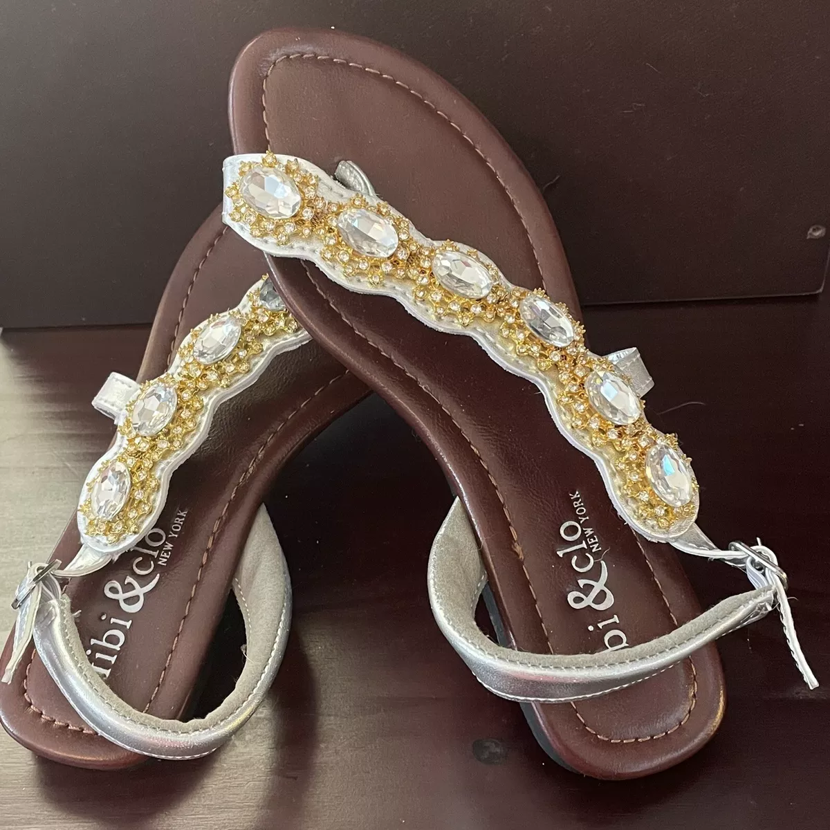 Silver & Gold Designer Sandals-NEW-NIB Stunning Crystals Fibi&Clo NY-Sun  Cascade