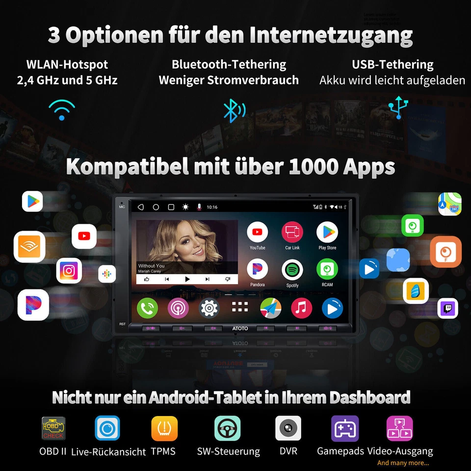 ATOTO A6 PF 7" 2 DIN Android Autoradio Kabellos CarPlay/Android Auto/Mirrorlink - Bild 3 von 4