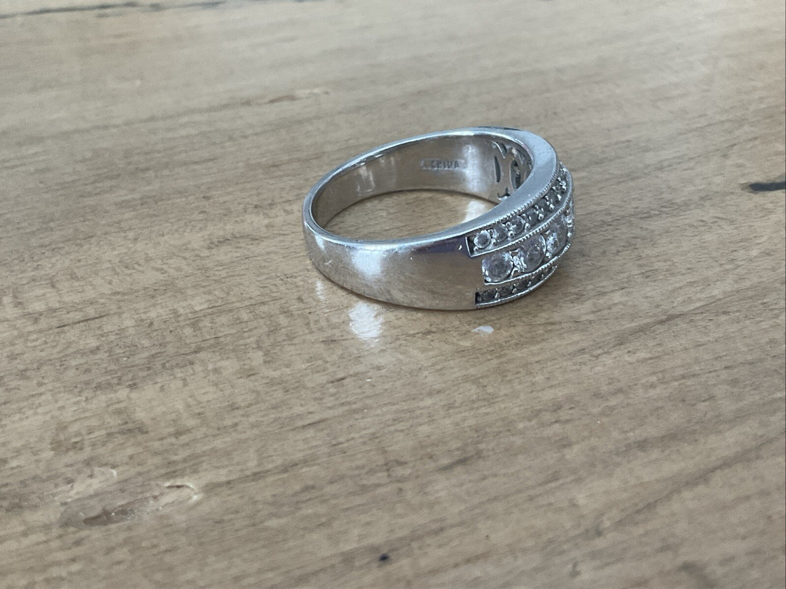 Sterling Silver Solid Sparkly Round Stone Band Ri… - image 2