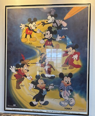 DISNEY MICKEY Mouse 1928 - TODAY 1986 Framed Poster ART 28x22