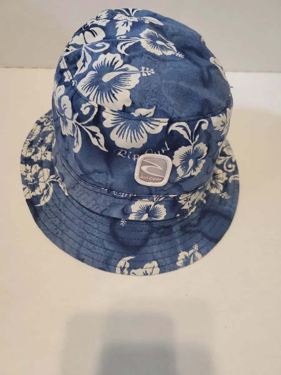 Rip Curl Bucket Hat Blue and White Floral All Over Print One Size Adult Cap