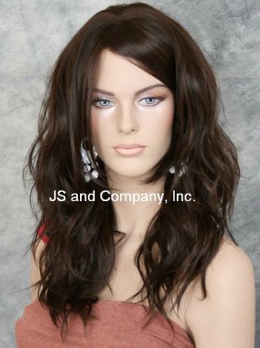 Peluca completa de mezcla de cabello humano ondulado calor OK bangs largos mezcla marrón en capas WBSY 6-30 - Imagen 3 de 6
