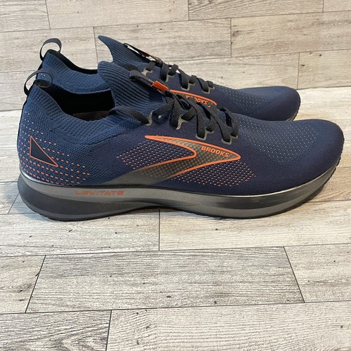 Brooks Levitate StealthFit 5 Support Running Shoes Navy Blue Orange Mens Size 14 - 第 2/11 張圖片
