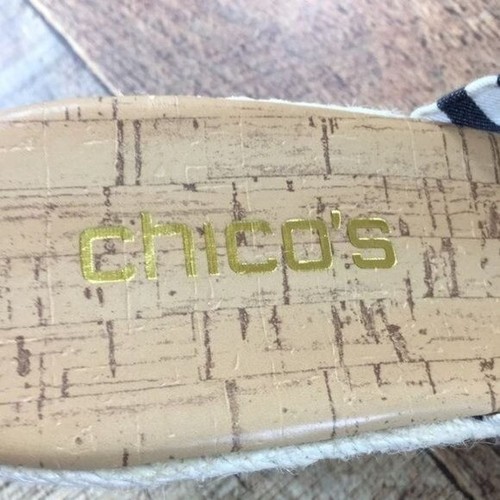 Chico’s Shoes Women’s 8 Navy White Striped Espadrille Wedge Sandals Bow Strap - Picture 8 of 11