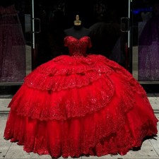 Red Quinceanera Dresses Sequined Appliques Backless 16th Birthday Party Gowns