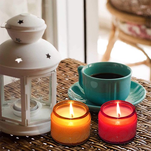 6X Empty Candle Jars Glass Embossed Containers Storage Tins for Candle Making AU - Picture 11 of 36