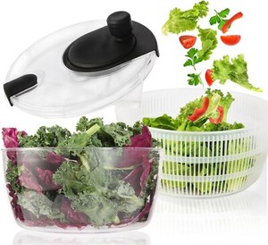 Santozz Rotary Salad Spinner with Bowl 4.2Qt, Lettuce Dryer, Vegetable Washer
