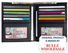 Men's RFID Leather Bifold Wallet Slim Hipster Cowhide Credit Card-ID Black