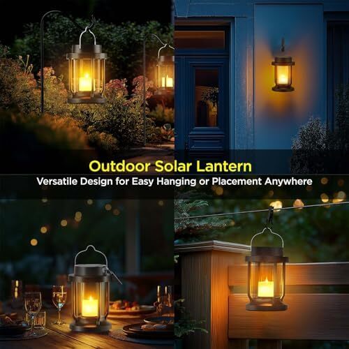 Solar Hanging Lantern Outdoor Indoor Use, Flickering LED Garden Decor Light - Picture 5 of 6