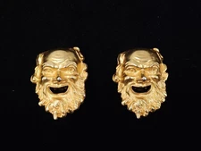 Catherine Prevost Metal Clip-On Earrings - Laughing Old Man Face/Grecian Masks