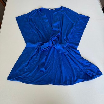 Diane Von Furstenberg DVF Silk Kaftan Tunic Dress Blue Tie Waist Small-Med