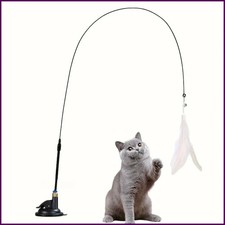Cat Teaser Toy - Interactive Bell  Feather Wand - Long Suction Cup Pole