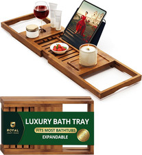 Premium Foldable Bamboo Bathtub Tray Caddy Expandable Wood Bath Shelf Table