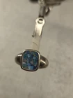 Vintage Sterling Silver Mosaic Blue Opal Gem Inlay Michelle Albala Ring Size 5.7