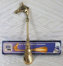 Antique VTG 9 1/2" Inch Solid Brass Shoe Horn With Horse Head Detail Nice