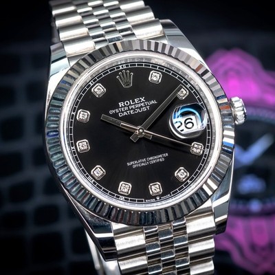 Rolex Datejust 41 Black Diamond Dial Jubilee Fluted - 2025 - BOX & PAPERS 126334