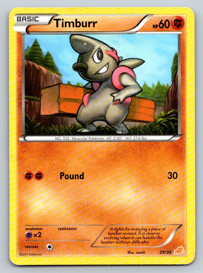 Timburr (#29) 29/30 Common BW Trainer Kit: Excadrill & Zoroark Pokemon Near Mint