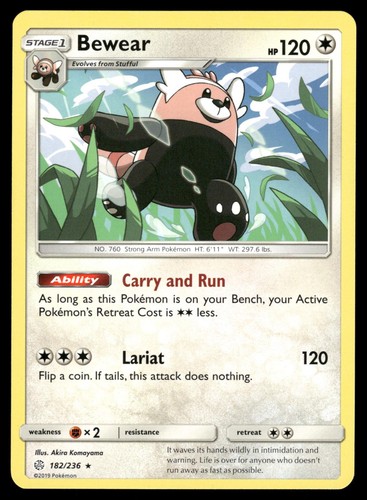 Bewear 182/236 Rare Cosmic Eclipse Pokemon NM