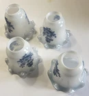 Set 4 Vintage Milk Glass Lamp Shades Blue Floral Ruffle Bell Light Fixture