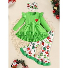 Toddler Baby Girls Christmas Clothes Ruffle Long Sleeve Heart Print Tops Dress C