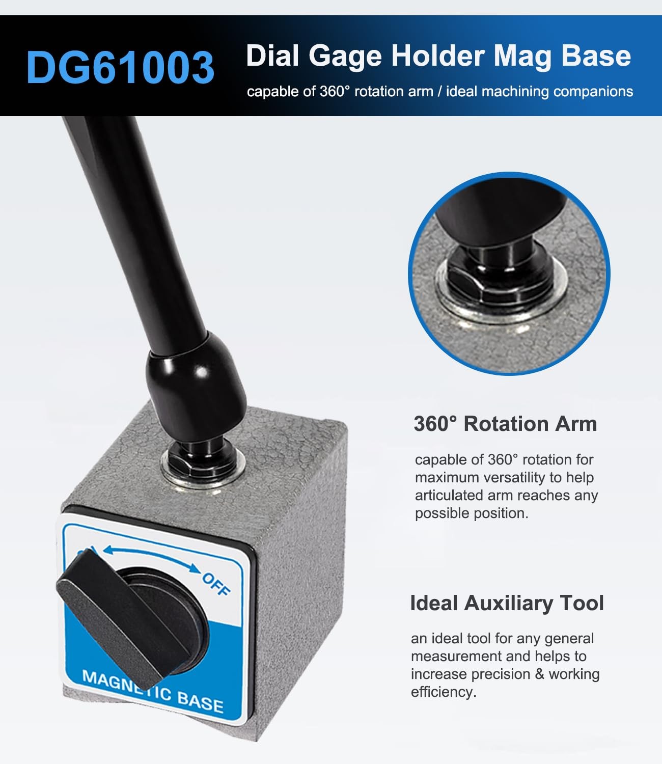 DG61003 Magnetic Base Dial & Test Indicator Holder With Fine Adjustment for Noga