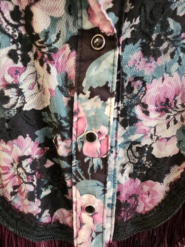 Vintage années 1990 ~ Panhandle slim ~ robe occidentale ~ fleurie avec dentelle et franges ~ maxi ~ prairie - Photo 7 sur 13