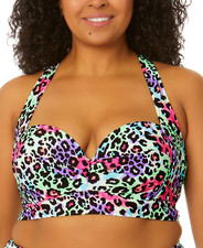 Salt  Cove Trendy Plus Size 1 Leopard Love Molded-Cup X-Back Bikini Top New