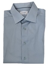 Eton Mens Light Blue Contemporary Regular Fit Poplin Dress Shirt 42 16.5