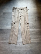 Da-Nang Surplus Indo-Chine 100 Linen Cargo Beige Pants Size M Braided Belt