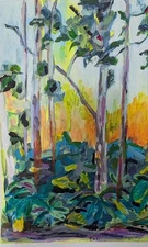 Trees Original Acrylic Painting Watercolor Paper Abstract Forest Vivid 12 X 18 