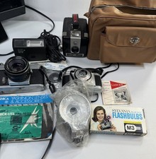 Misc Old Vintage Cameras Accessories Lot - Ansco Yashica - Manuals Flashes Etc