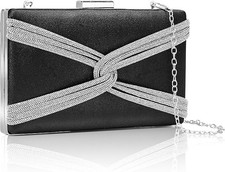 Women's Rhinestones Evening Handbag Crystal Clutch Bridal Purse for 8701-black