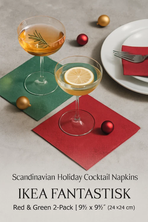 Servilletas de papel IKEA FANTASTISK - Paquete de 2 rojas y verdes | 91/2 x 91/2" | Cóctel navideño Foto 4 de 4