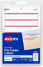 Avery 05201 Print or Write File Folder Labels, 1/3 Cut, Dark Red Bar, 252/Pack