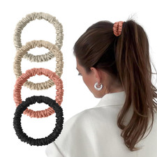 Mulberry Silk Scrunchies for Women 4 PACK, Silk Hair Ties Non Slip, Black Small