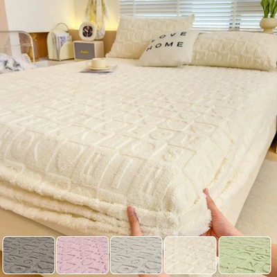 Fleece Bedspread, Mattress Cover Protector, Dust Cover Fitted Sheet Queen Size