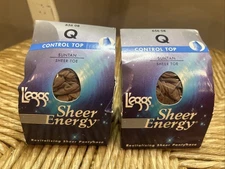 LEGGS PANTYHOSE Q Suntan Sheer Energy Control Top Sheer Toe (Lot of 2) NEW