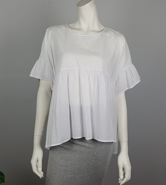 Decjuba Size M/L White Relaxed Peplum Shirt Blouse Top Frill Short Sleeve Women