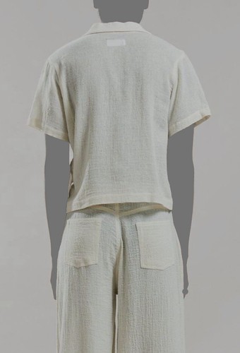 $185 Still Here Women's Beige Havana Short Sleeve Button Front Top Size M - Picture 2 of 3