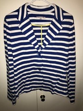 Gap Navy Blue White Stripe button up V-Neck Cardigan Sweater Women's Size Medium