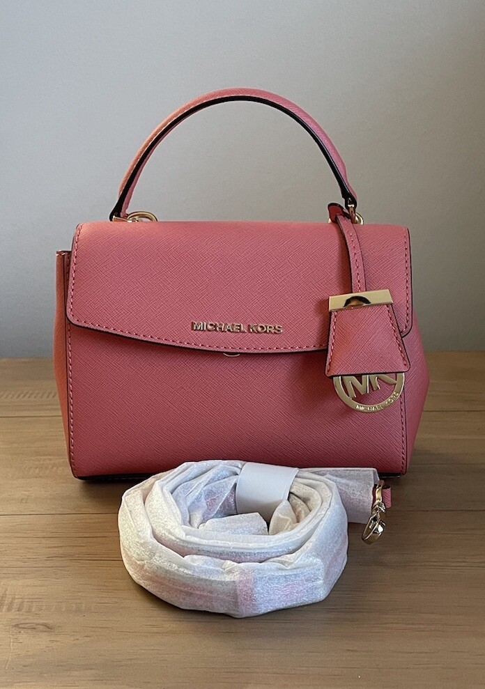 MICHAEL KORS Ava Extra-Small Saffiano Leather Crossbody Luggage Coral NWOT